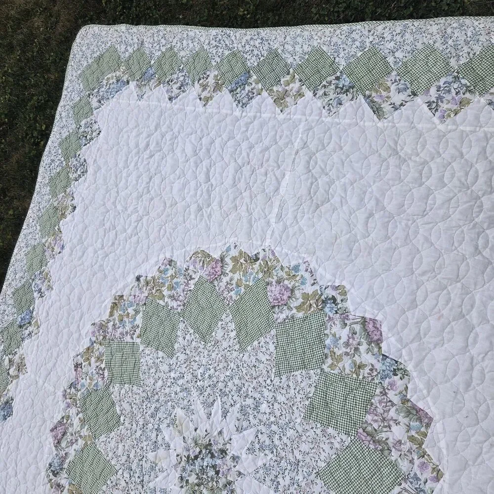 VTG Full Size Colormate Patchwork Quilt Lone Star Floral Gingham 76x96 Sears